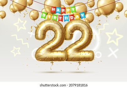 Happy Birthday 22 years anniversary of the person birthday, balloons in the form of numbers of the year. Vector illustration