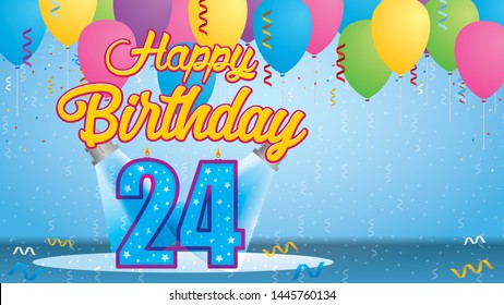 Happy Birthday 24 Greeting Card Blue Stock Vector (Royalty Free ...