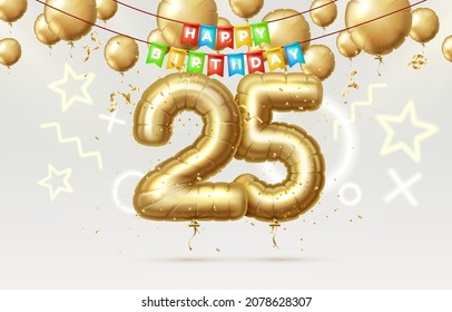 Happy Birthday 25 years  anniversary of the person's birthday, balloons in the form of numbers of the year. Vector illustration