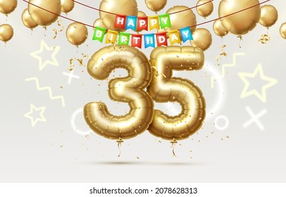 Happy Birthday 35 years  anniversary of the person's birthday, balloons in the form of numbers of the year. Vector illustration