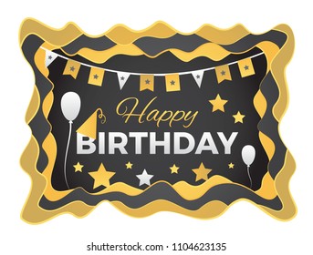 Happy Birthday 3D abstract illustration with paper cut shapes
