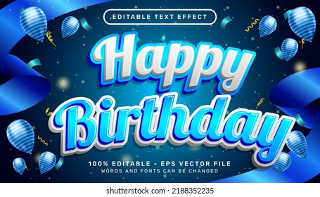 Happy Birthday 3d Editable Text Effect Blue And White Color