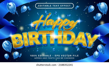 Happy Birthday 3d Editable Text Effect Blue And Gold Color