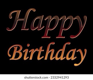 Happy birthday with 3d text. Decorative holiday ornament. Handwritten inscription with volumetric effect on a black background.