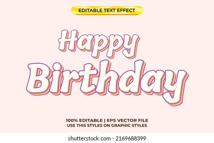 Happy Birthday 3d Text Effect With Cute And Pastel Theme. Colorful Typography Template For Birthday Party