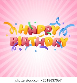 happy birthday 3d text vector wishes background