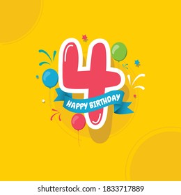 Happy birthday, 4 years anniversary design concept. Design for digital banner or print.