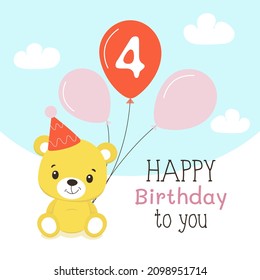 Happy birthday 4 years old. Celebration card. Vector illustration.