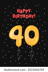 Happy Birthday 40 years greeting card design. Vector illustration. Vertical Bday card template. Colorful helium balloons number 40 and text. Fun celebration postcard