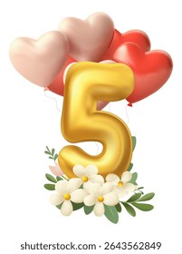 Happy Birthday 5 years anniversary numbers five of the year. Weddings and product launches Vector illustration 