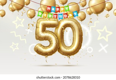 Happy Birthday 50 Years  Anniversary Of The Person's Birthday, Balloons In The Form Of Numbers Of The Year. Vector Illustration