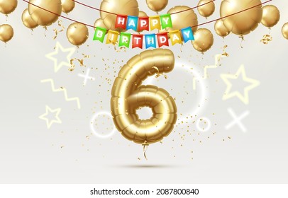 Happy Birthday 6 years anniversary of the person birthday, balloons in the form of numbers of the year. Vector illustration