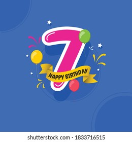 Herzlichen Glückwunsch zum Geburtstag, 7-jähriges Design-Konzept. Design für digitales Banner oder Print.