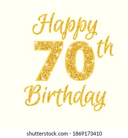 Happy birthday 70th glitter greeting card. Clipart image isolated on white background.