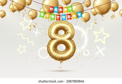 Happy Birthday 8 years anniversary of the person birthday, balloons in the form of numbers of the year. Vector illustration