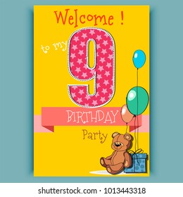 Happy Birthday 9 card invitation. Candle and Animal 