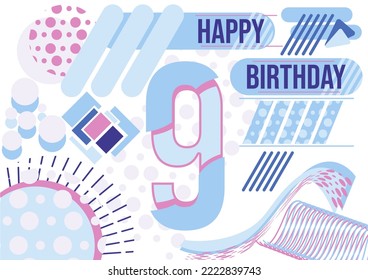 Happy birthday 9 years old, text design.calligraphy design.Text vector.Poster. typography with clear arrangement and bright colors. Perfect for a variety of graphic and print designs