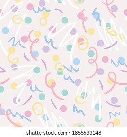 Happy birthday abstract seamless repeat pattern background, cute colorful and pastel vector design; celebrate, fun and happy colors.