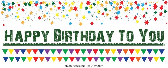Happy Birthday against the background of explosion of confetti stars. Banner Template design for birthday celebration. Vector illustration.