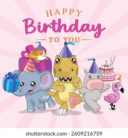 happy birthday from all animals, for greeting card, gift card, etc.