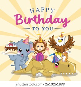 happy birthday from all animals, for greeting card, gift card, etc.