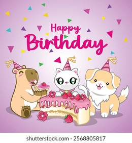 Happy Birthday with all cute animals