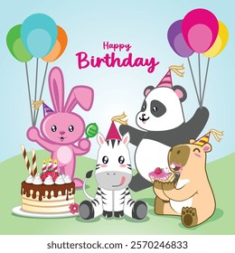 happy birthday with all cute animals