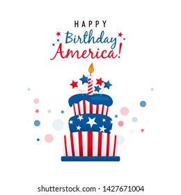 Happy Birthday America Greeting Card Vector Design, USA Cake.