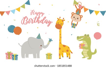 Colorful Birthday Party Background Cute Animals Stock Illustration ...