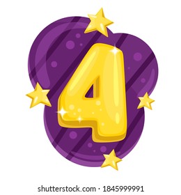 Happy birthday, anniversary 4 years. Children's illustration in bright colors. Vector