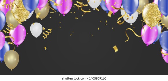 HAPPY BIRTHDAY ANNIVERSARY BANNER WITH COLORFUL BALLOONS 