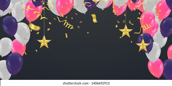 HAPPY BIRTHDAY ANNIVERSARY BANNER WITH COLORFUL BALLOONS 