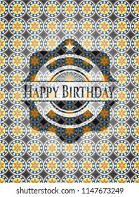 Happy Birthday arabesque style emblem. arabic decoration.
