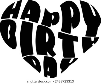 Happy birthday arranged in a heart shape