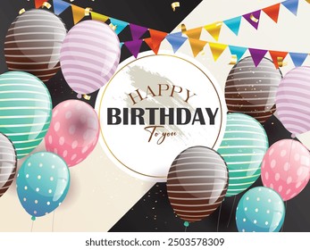 happy birthday backdrop template elegant shiny balloon ribbon