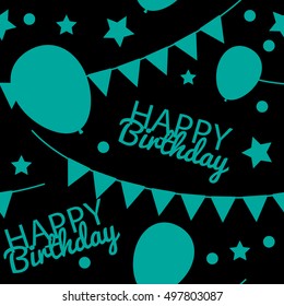 Happy Birthday Background with Balloons, Flags and Stars. Simple Holiday Seamless Pattern. Vector Illustration EPS10