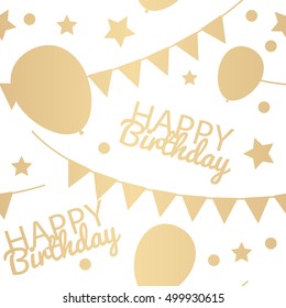 Happy Birthday Background with Balloons, Flags and Stars. Simple Holiday Seamless Pattern. Vector Illustration EPS10
