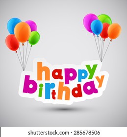 Feliz cumpleaños con globos. Ilustración vectorial. 