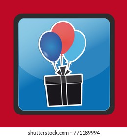 Happy Birthday Background, Button With Gift And Balloons