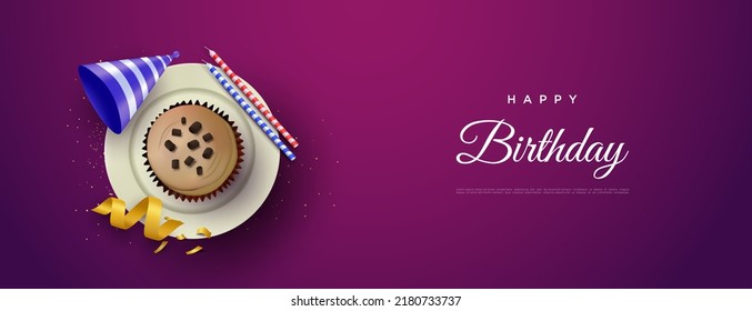 Happy Birthday Background Cake On Plate Stock Vector (Royalty Free