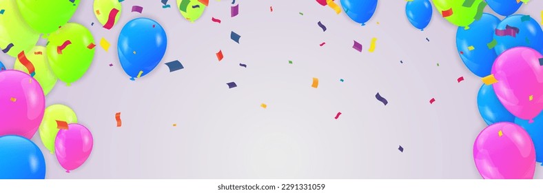 Happy Birthday background with colorful balloons and confetti. Vector illustration.