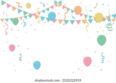 Happy Birthday Background With Colorful Tiny Confetti And Streamer Ribbon. Congratulations Banner. Celebration. Party Wallpaper. Vector Illustration