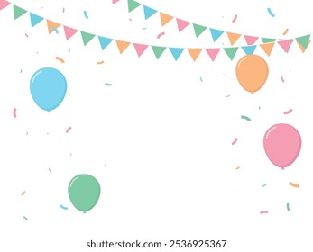 Fondo De Cumpleaños Feliz Con Confeti Pequeño Colorido Y Banderas De Fiesta. Felicidades Anuncio. Celebración. Fondo de pantalla. Ilustración vectorial