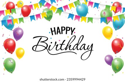 happy birthday background with confetti and flags for greeting card