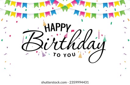 happy birthday background with confetti and flags for greeting card