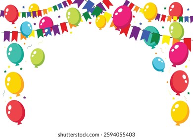 happy birthday background with confetti and flags for greeting card
