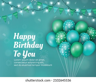 Happy Birthday Background Decorated Balloons Light Stock Vector ...