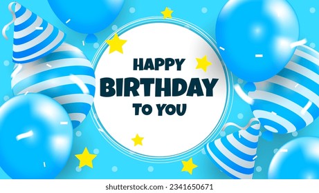 happy birthday background design with balloons in blue and white color. vector illustration