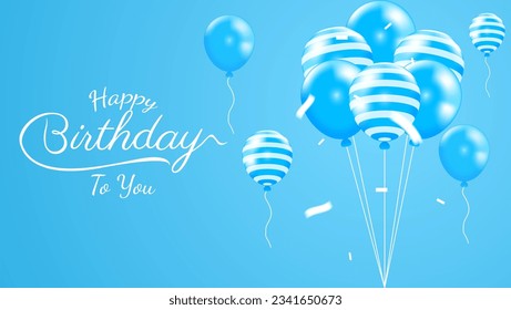 happy birthday background design with balloons in blue color. vector illustration