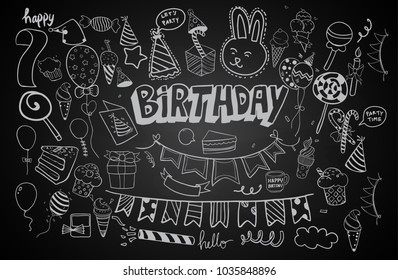 Happy Birthday Background Doodles Birthday Sets Stock Vector (Royalty ...